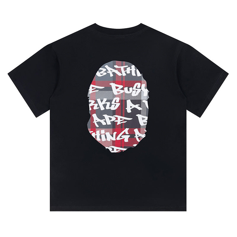 BAPE Red Stroke Camo Big Ape Head Men's T-Shirt - Black