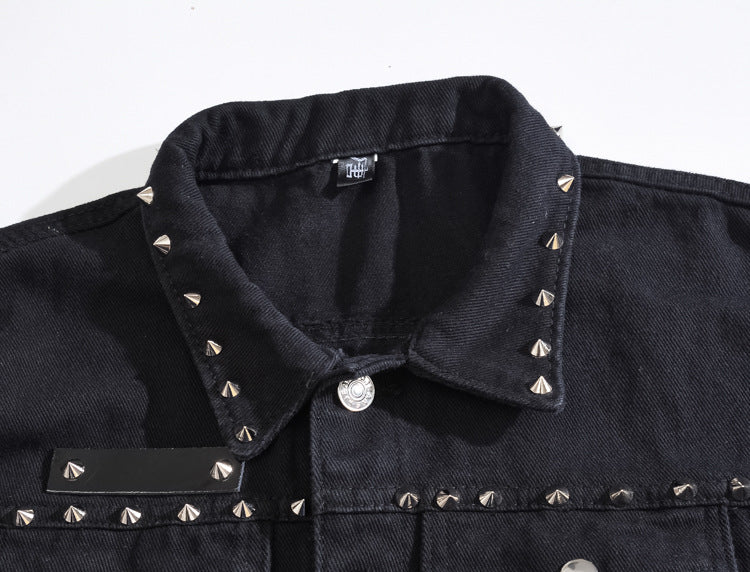 Studded Biker Distressed Raw-Edge Denim Vest Unisex