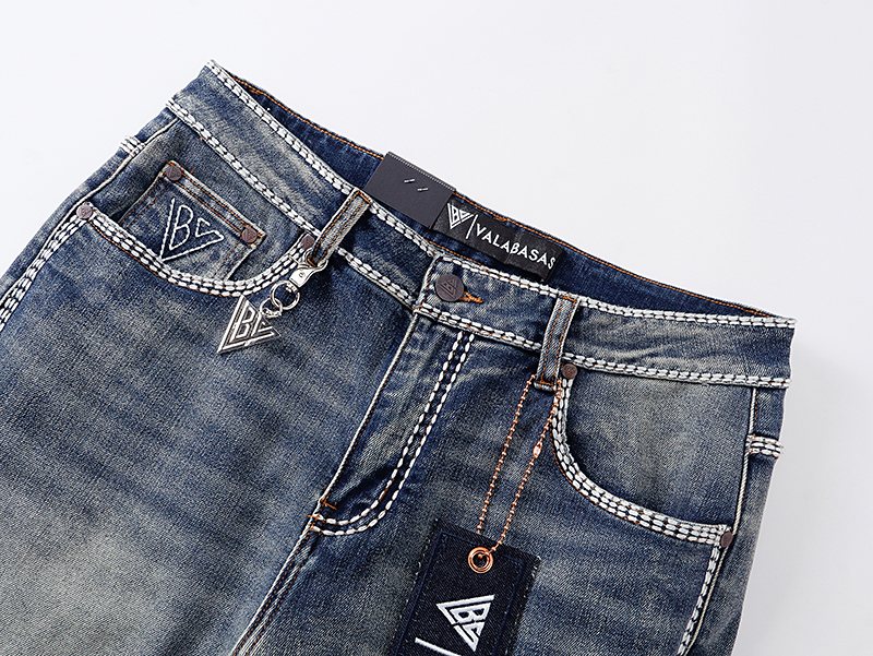 VALABASAS Washed Blue Contrast-Stitch Jeans