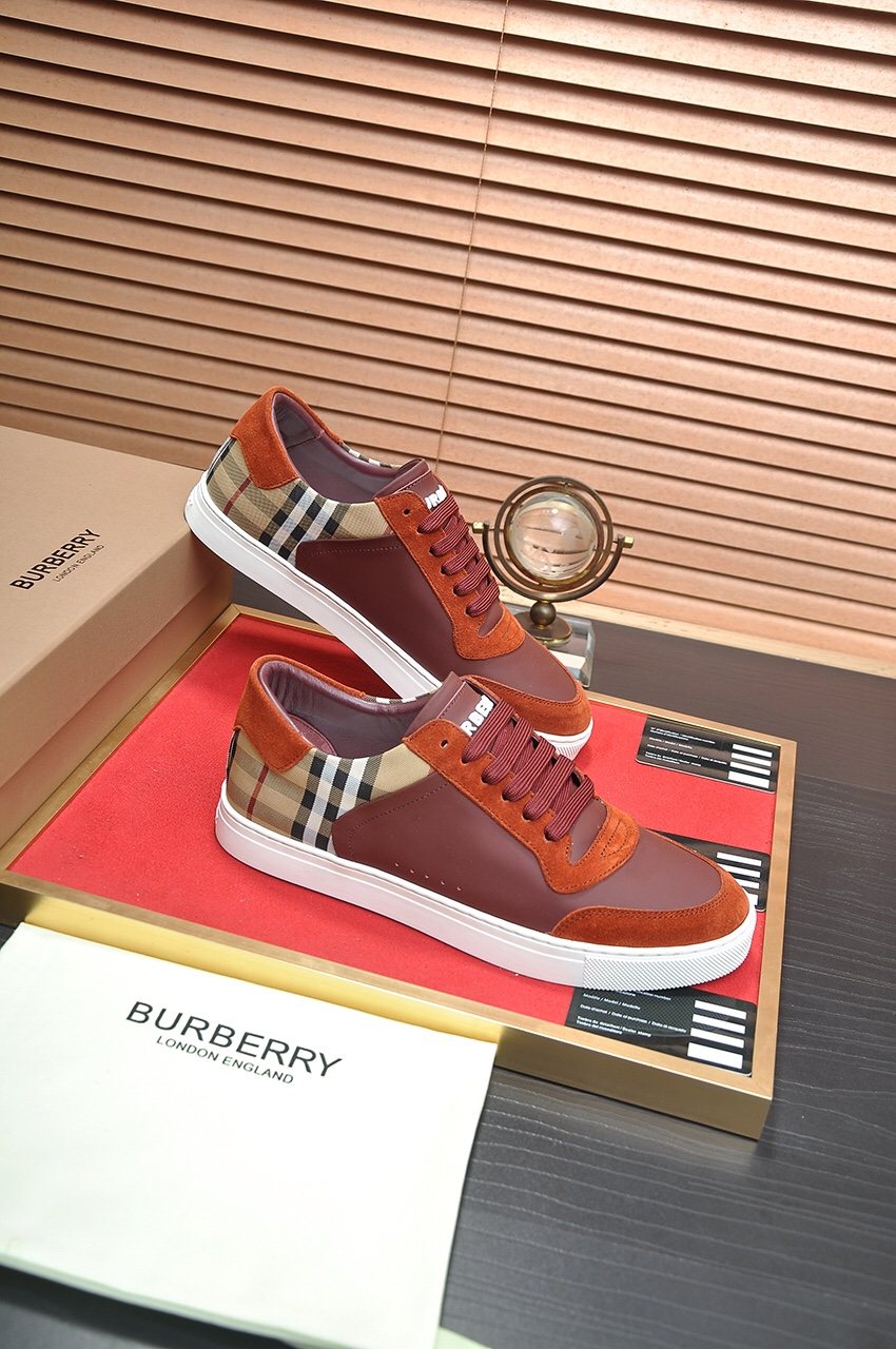 Burberry Check Heel Low-Top Sneakers - Beige Check Heel Panels