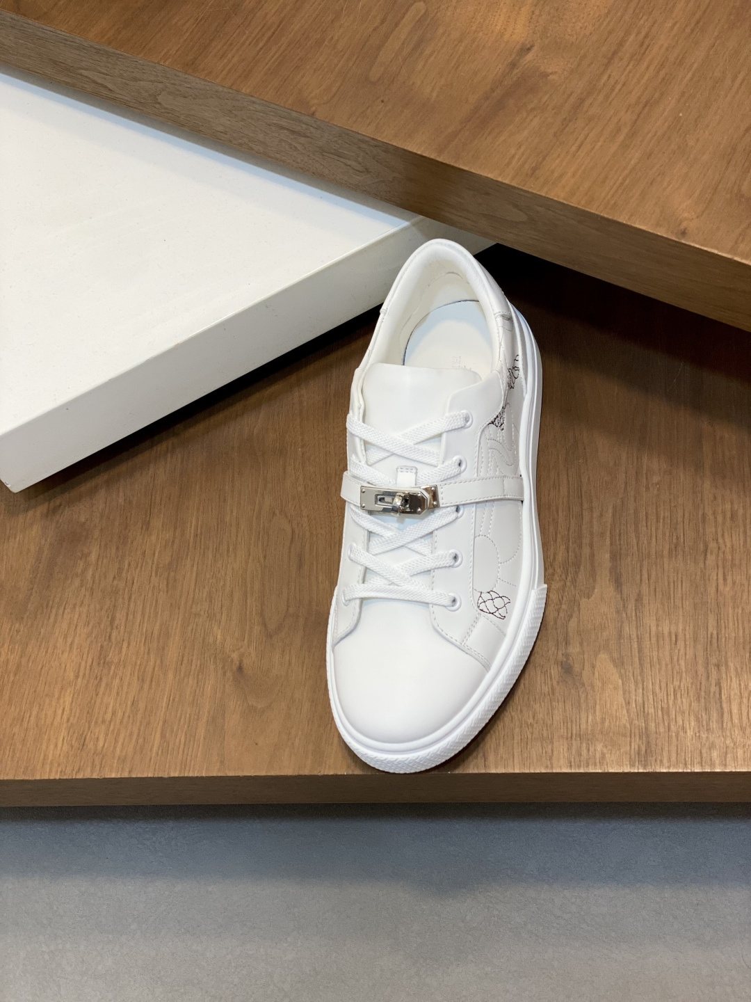 White Lace-Up Low-Top Sneakers